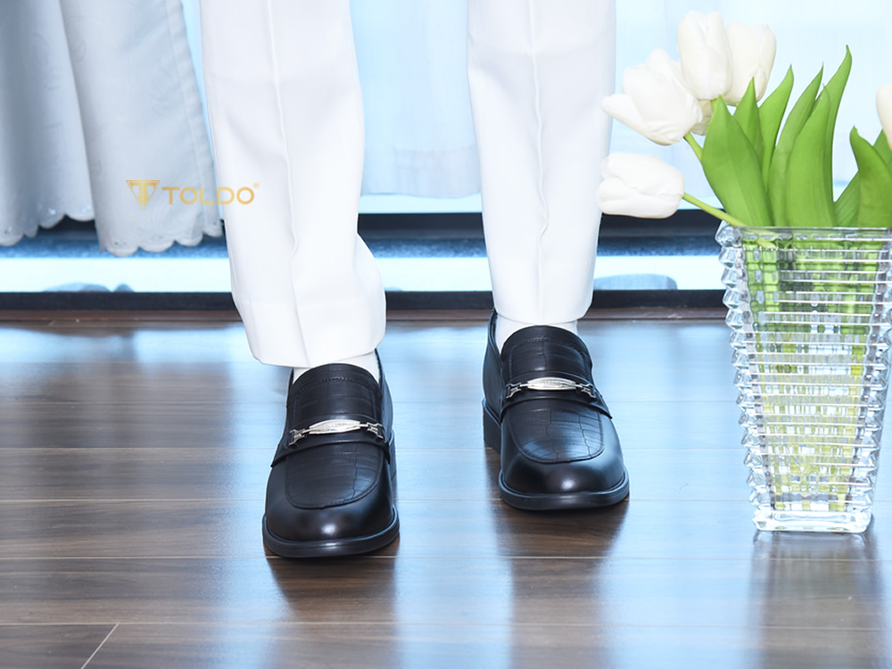 Giày lười cao 8cm da thật đế khâu